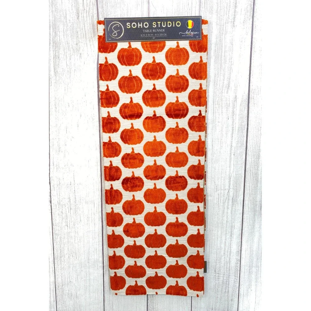 Soho Studio Table Runner 16x90 Orange Pumpkin Woven Belgium Harvest Fall Autumn